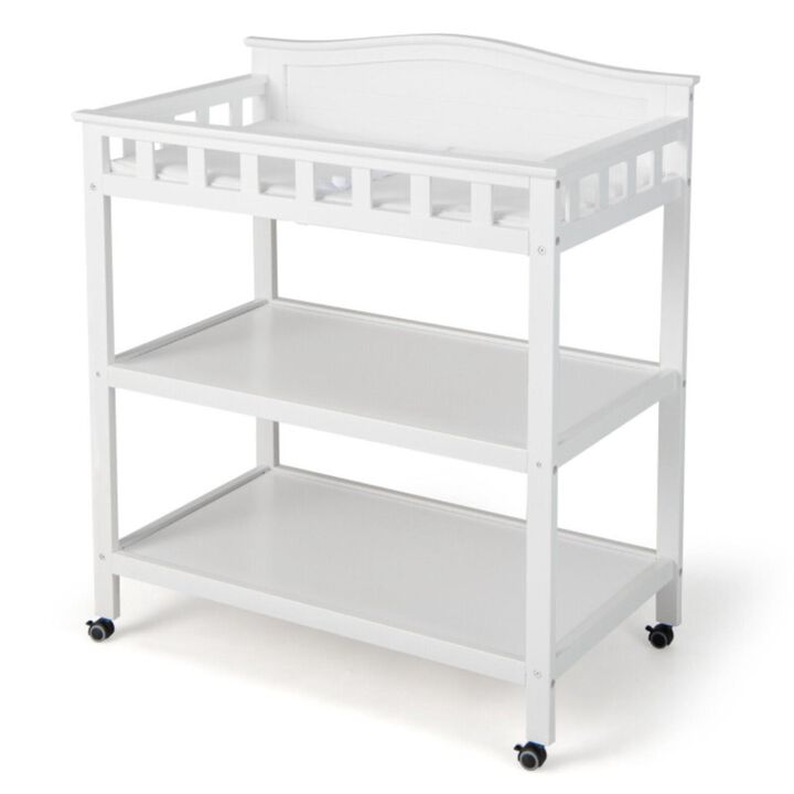 Hivvago Mobile Changing Table with Waterproof Pad and 2 Open Shelves