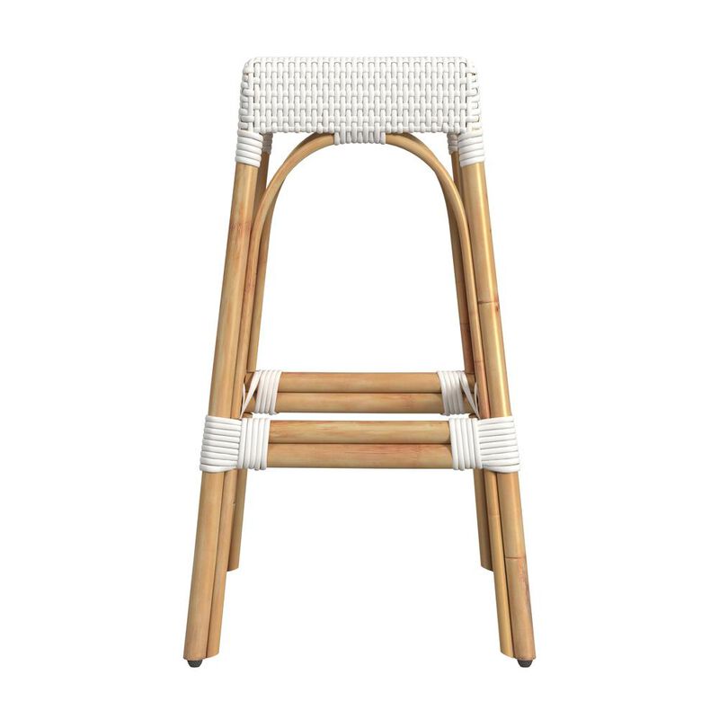 Butler Specialty Robias Rectangular Rattan 30 Bar Stool, Glossy White