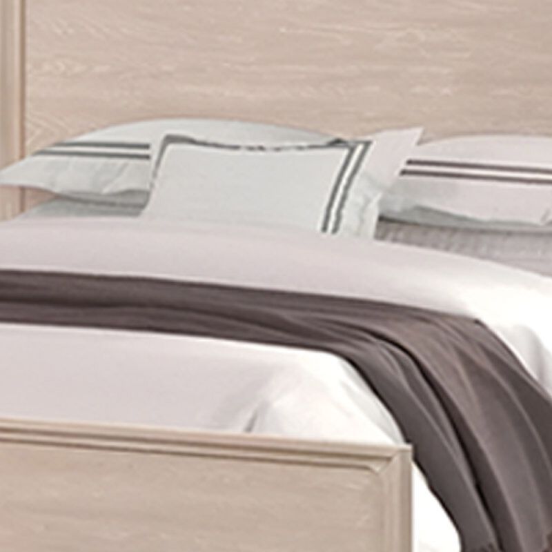 Rozie Queen Bed with Panel Style Headboard, Light Oak Brown Solid Wood - Benzara