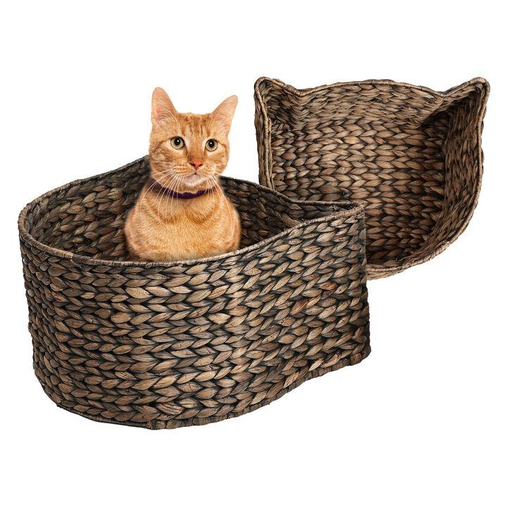 Felix Cat-Shaped Hand Woven Water Hyacinth Nesting Pet Toy Organizer Baskets (Set of 2)