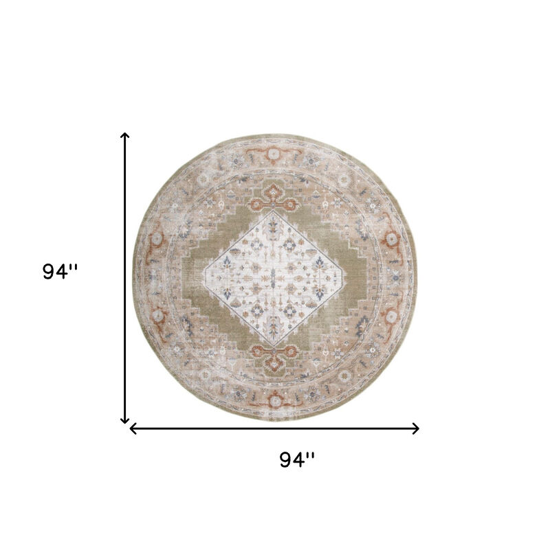 HomeRoots Floral Medallion Distressed Washable Round Rug image number 3