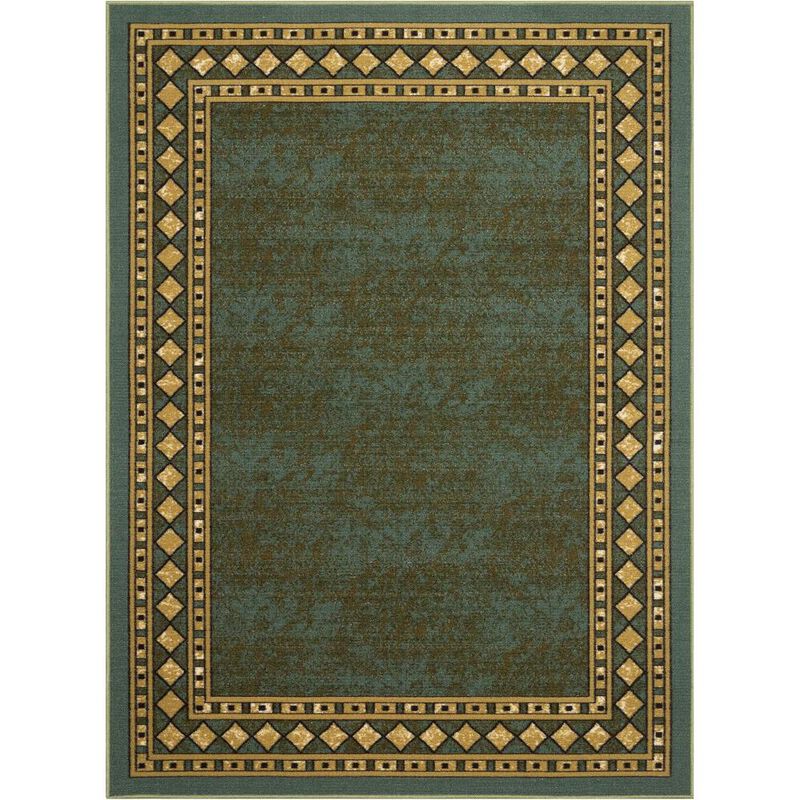 Green Low Profile Bordered Floor Rug