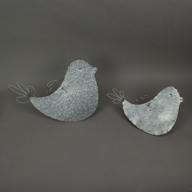 Set of 2 Galvanized Metal Bird Wall Pocket Planter Rustic Decorative Plant Vases image number 2