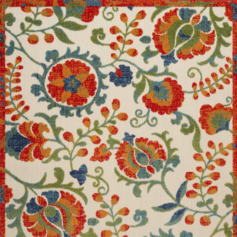 HomeRoots 4' X 6' Red Gold Green And Teal Blue Floral Indoor Outdoor Area Rug image number 2