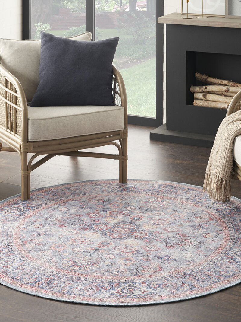 Machine Washable Series 1 SR104 Blue/Multicolor 5'3" x Round Rug