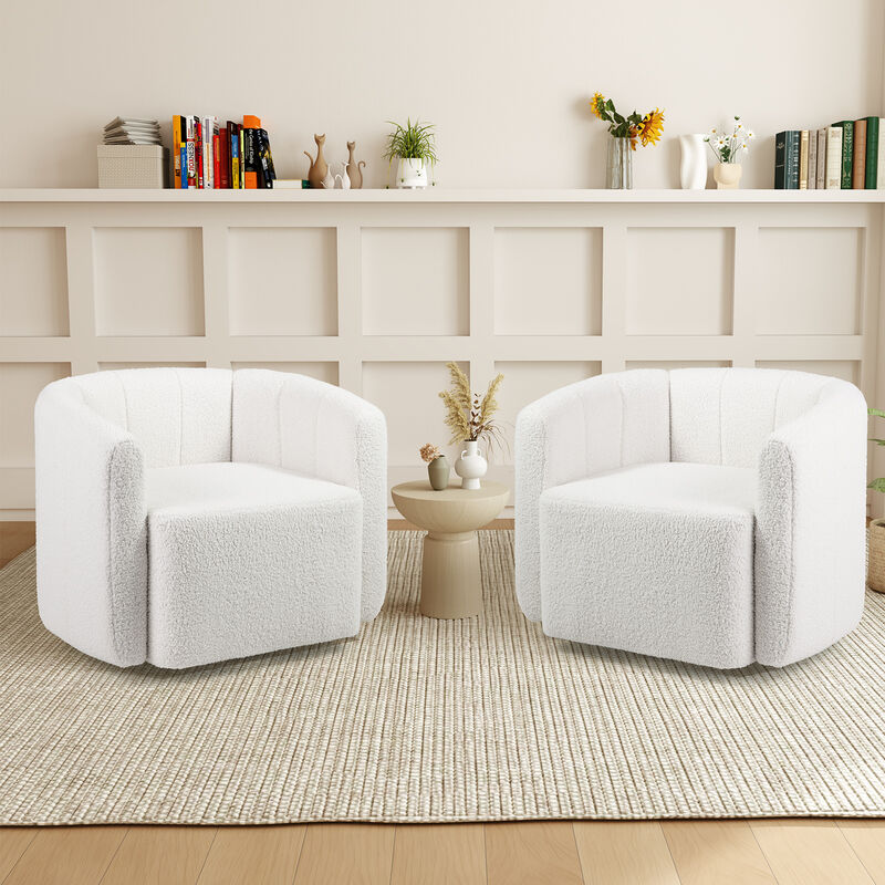 Modern Upholstered Sherpa Accent Chair with Curved Backrest and Armrests