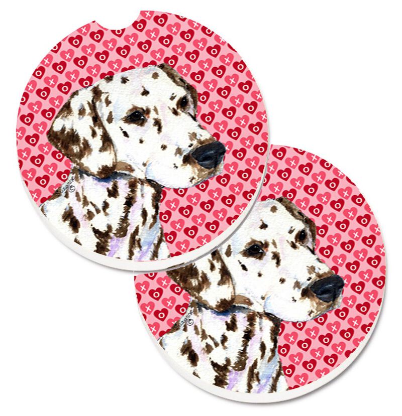 Caroline's Treasures Dalmatian Hearts Love & Valentine's Day Portrait Set of 2 Cup Holder Car Coasters SS4469CARC, 2.56, Multicolor image number 0