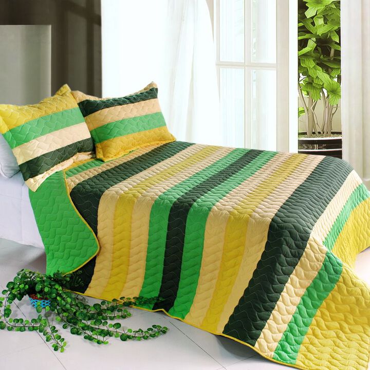 3 Piece Vermicelli Quilted Striped Quilt Set World Style for Bedroom Decor