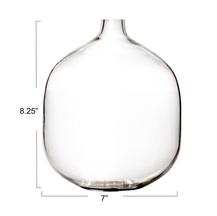 Round Glass Vase with Narrow Lip, Clear