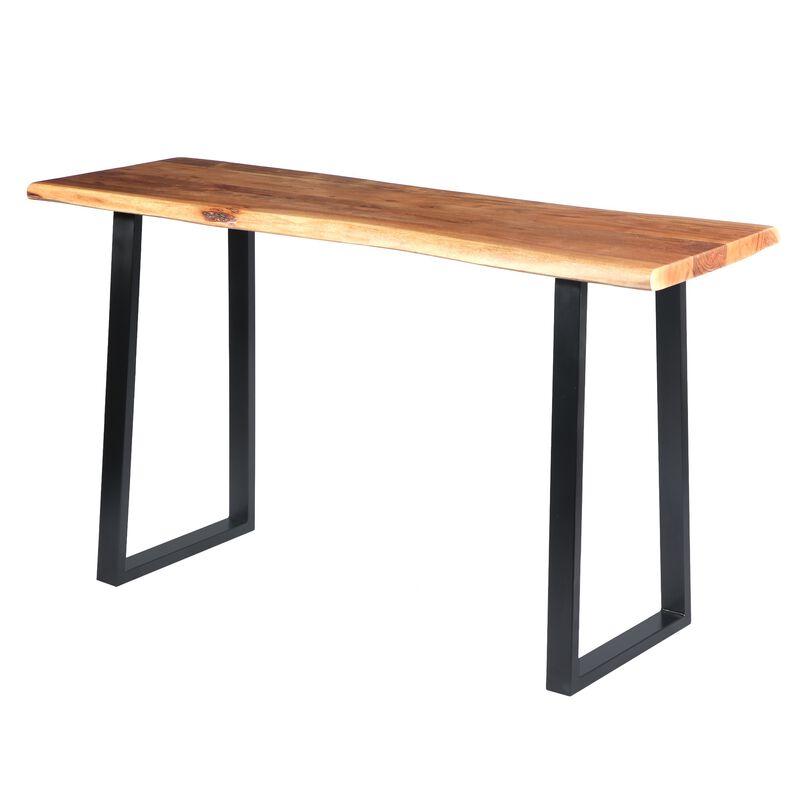The Urban Port Industrial Wooden Live Edge Desk with Metal Sled Leg Support, Brown and Black