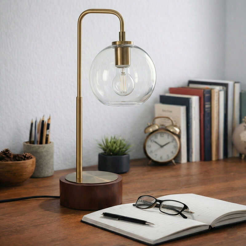 ELEMENT ACE Mid-Century Modern Arched Table Lamp with Clear Glass Globe, Easy Assembly Decorative Lighting for Bedroom, Study, Living Room & Office Spaces image number 3