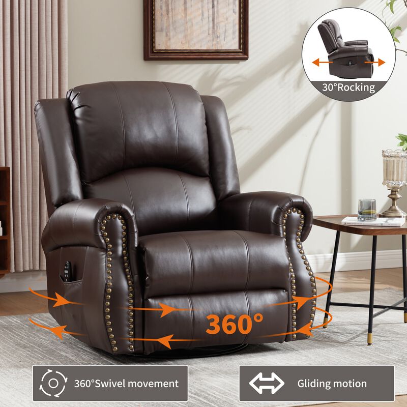 Faux Leather Recliner Chair Rocker Swivel Chair Manual Recliner with Heat & Massage image number 3