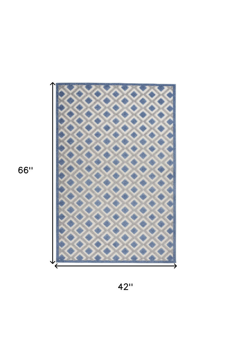 HomeRoots 4' X 6' Blue And Gray Geometric Indoor Outdoor Area Rug image number 6