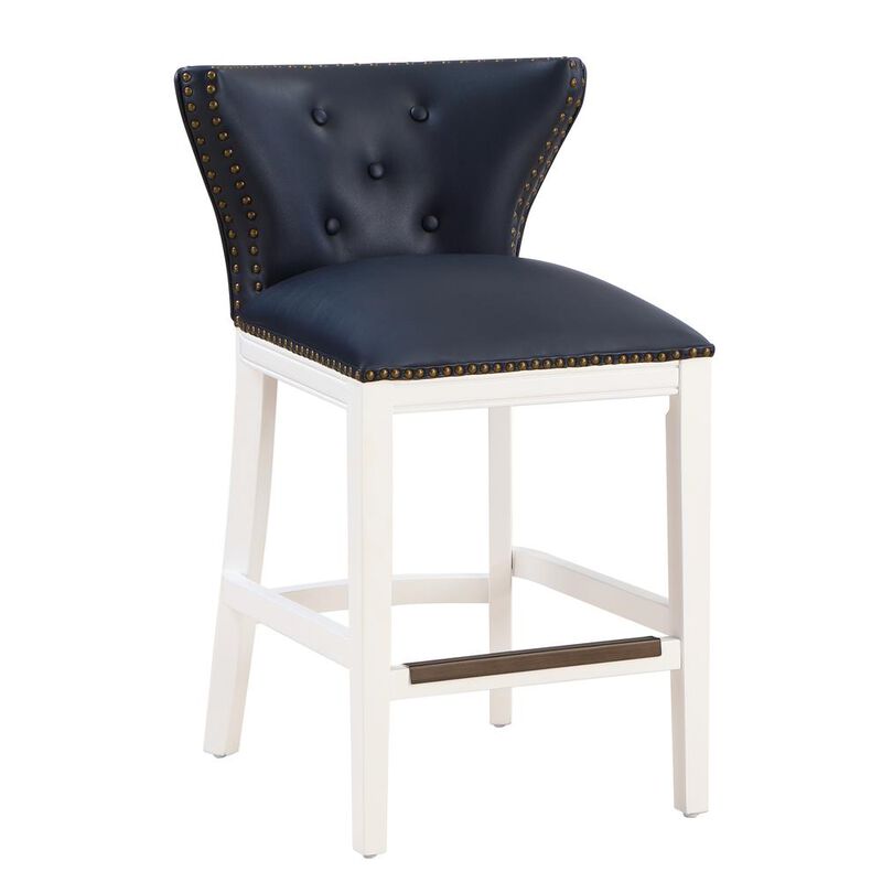 Comfort Pointe Marco Midnight Blue Faux Leather and White Wood Counter Stool