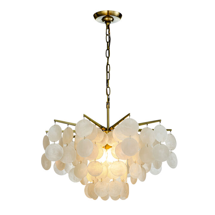 4-Light 22" Glam Coastal Capiz Tierd Chandelier With Seashell Accents