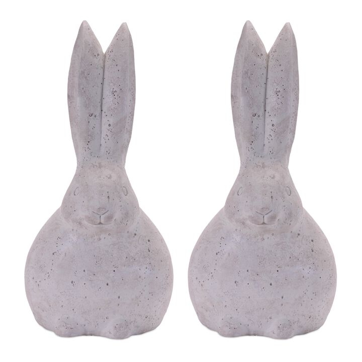 Set of 2 Distressed Long Eared Rabbit Figurines for Shelf or Tabletop Display