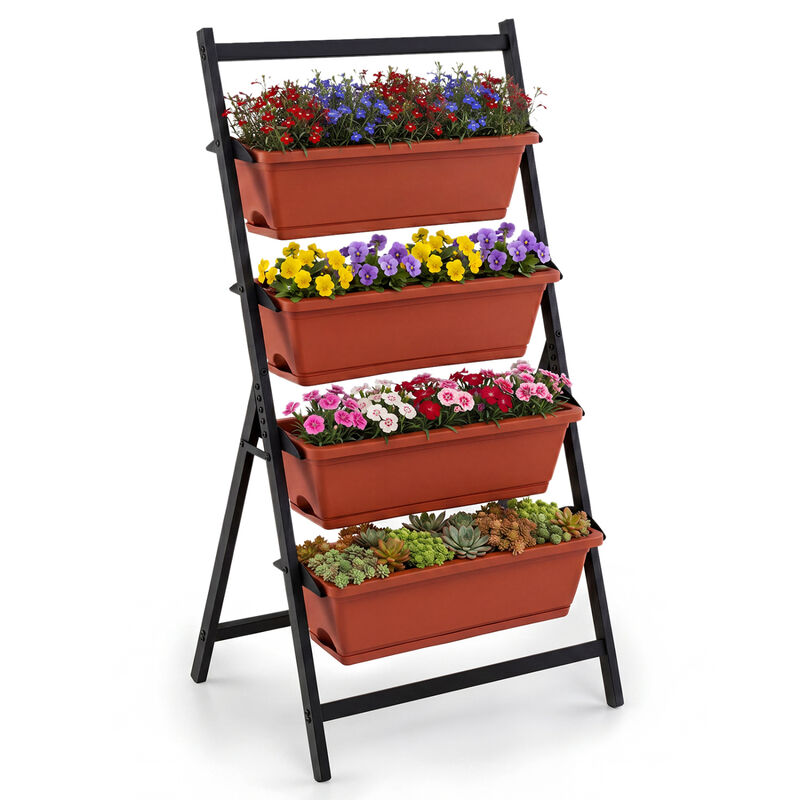 4-Tier Vertical Garden Planter with Drainage and Storage Pots image number 3