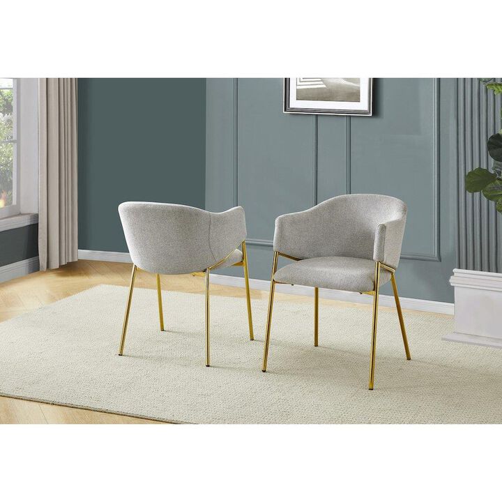 Gray Linen Upholstery Side Chairs With Gold Base, Set Of 2