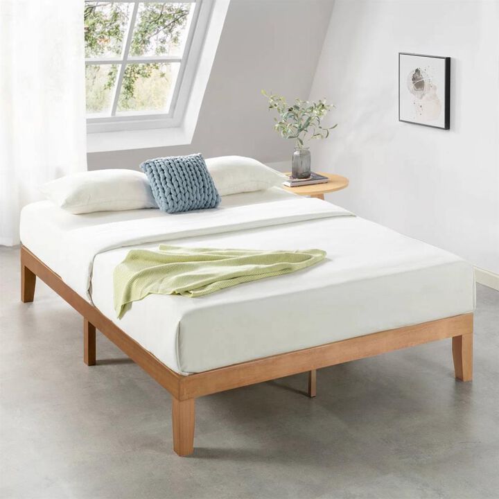 Hivvago Queen size Solid Wood Platform Bed Frame in Natural Wooden Finish