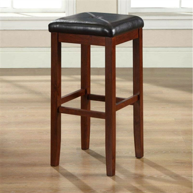Set of 2 Mahogany Stools with Upholstered Seat &ndash; Vintage Style for Kitchen or Home Bar Seating