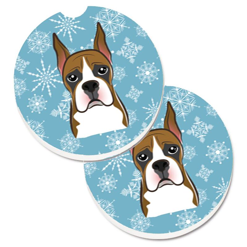 Caroline's Treasures Snowflake Boxer Set of 2 Cup Holder Car Coasters BB1657CARC, 2.56, Multicolor
