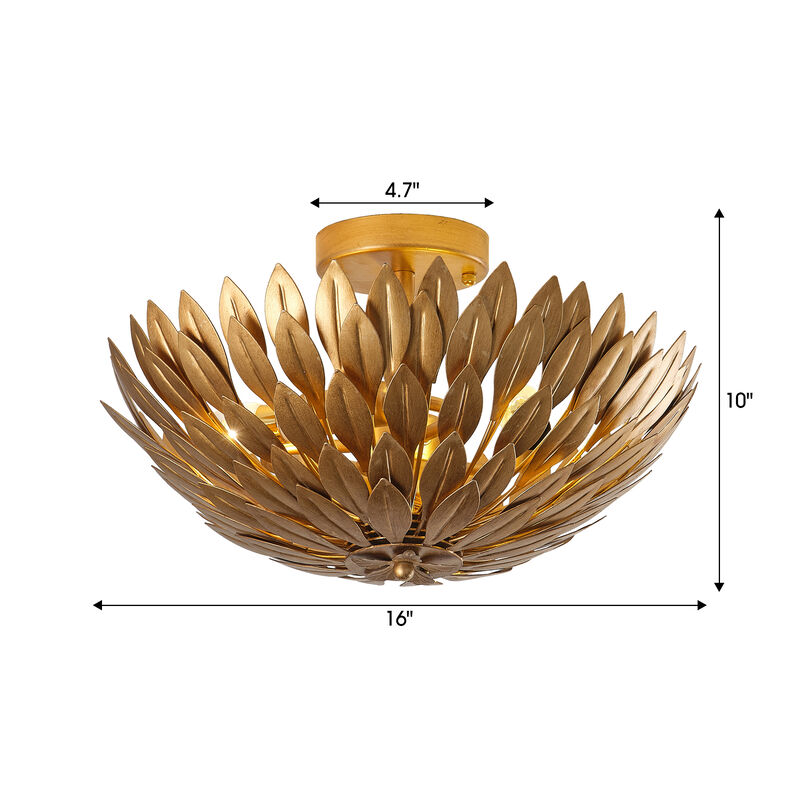 15.8" Modern Antique Gold Leaf Semi Flush Mount Ceiling Light image number 4
