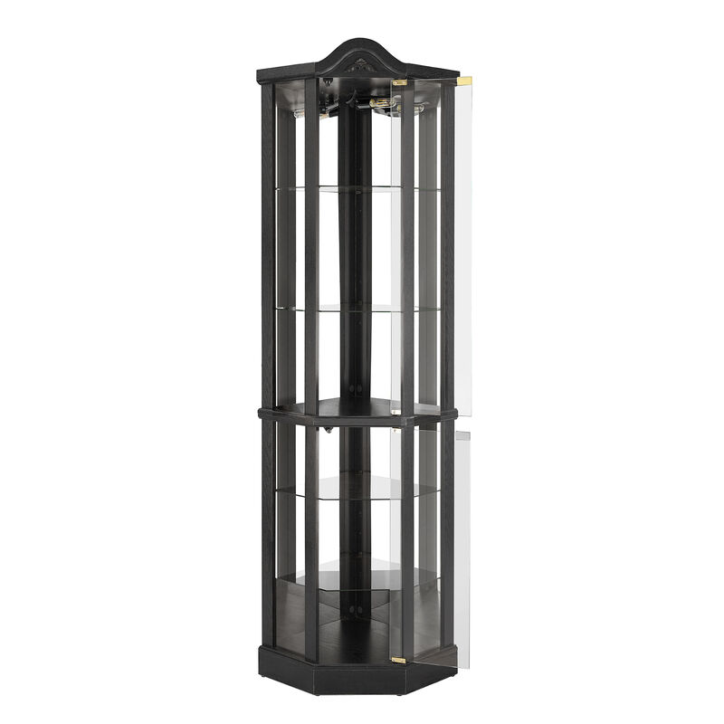 Corner Glass Curio Cabinet with Lighting and Adjustable Shelves image number 0