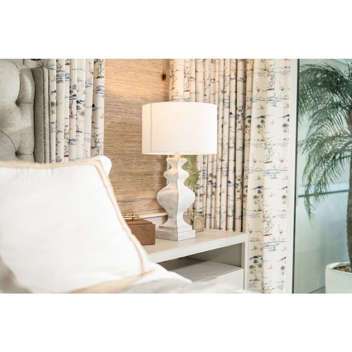 Lux Lighting Cyrus 32 White Farmhouse Polyresin Table Lamp w/ USB, (Set of 2)