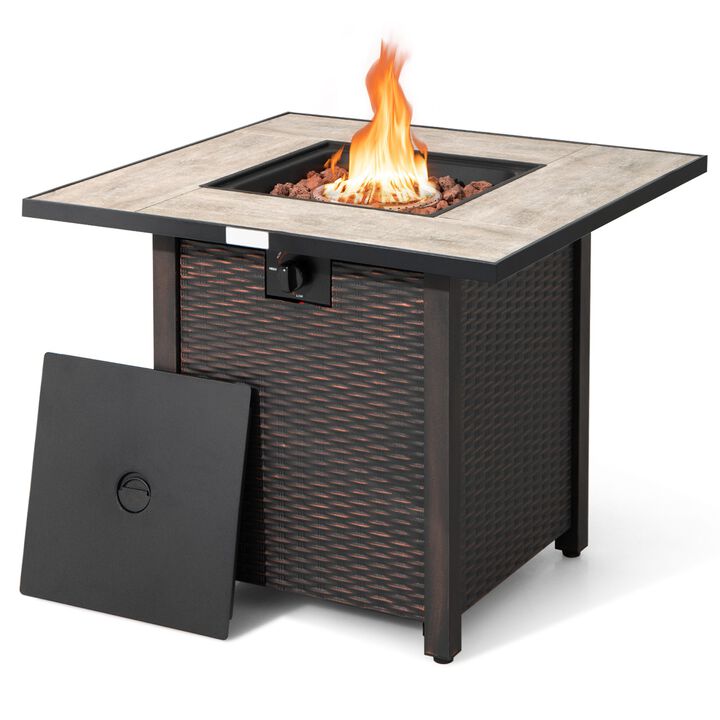 Mondawe 30" Square Fire Pit Table - 50K BTU, Ceramic Top & Rattan Design