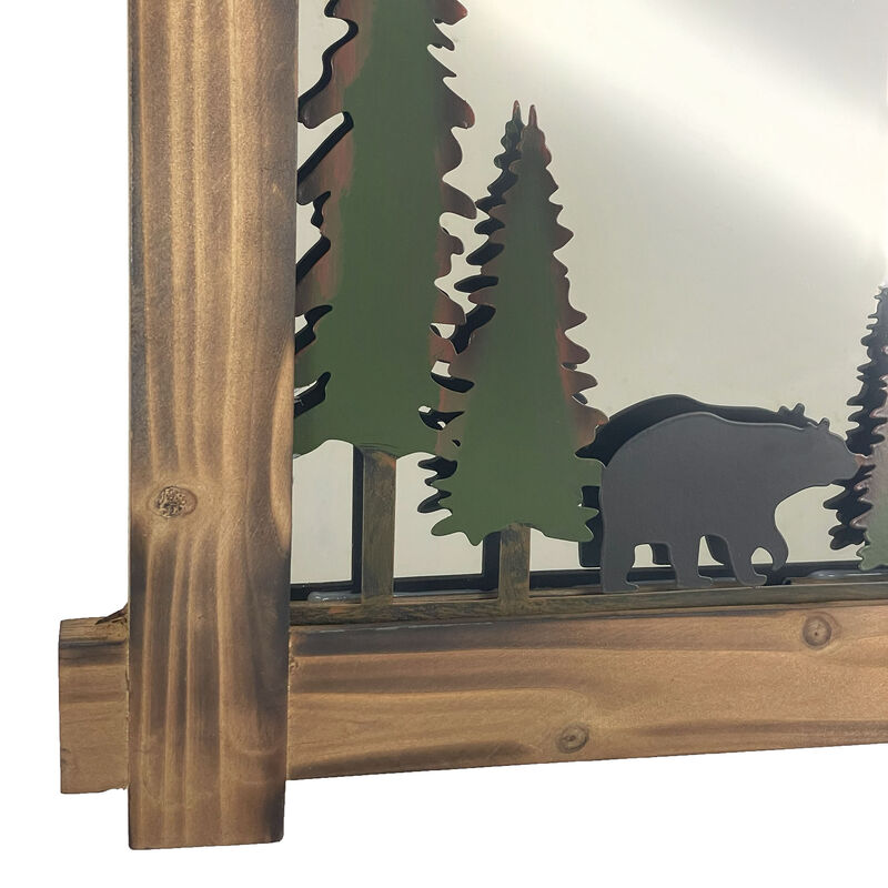 26-Inch High Black Bears Wood and Metal Wall Mirror Cabin Home Bedroom Decor image number 2