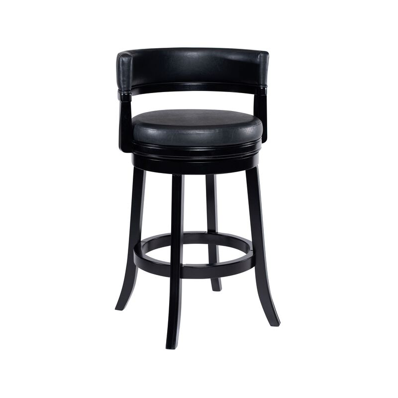 Bely Swivel Barstool Chair, Faux Leather Seat with Wood Frame, Black image number 0