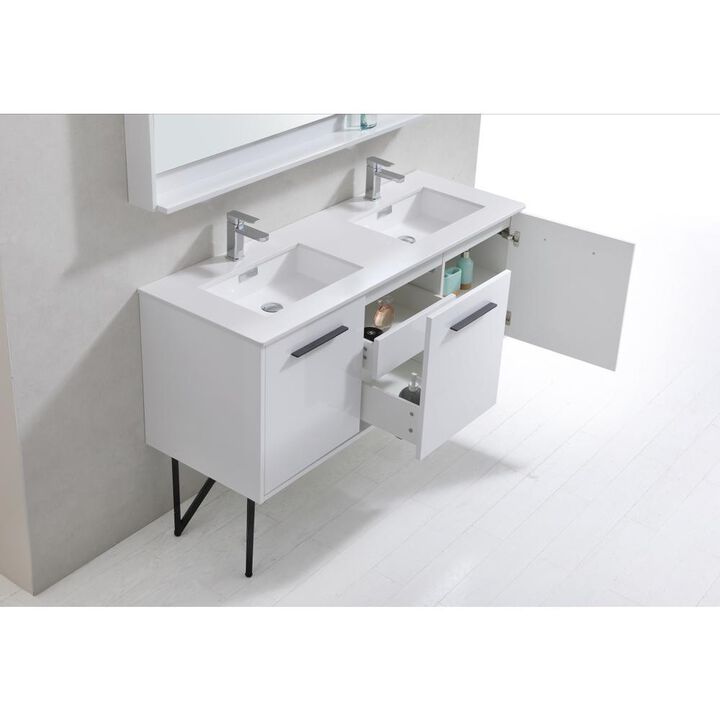 Kubebath Bosco 60 Double Sink Modern Bathroom Vanity w/ Quartz Countertop