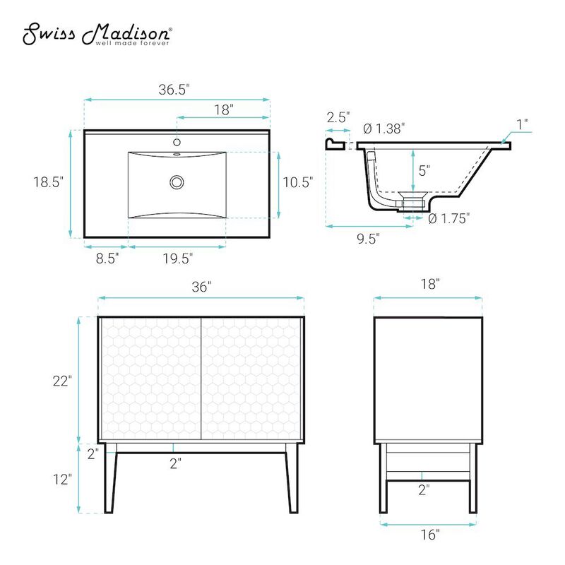 Bosse 36" Freestanding Bathroom Vanity with Sink Top image number 4