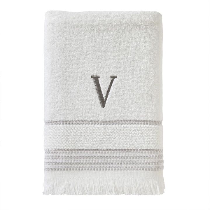 SKL Home By Saturday Knight Ltd Casual Monogram Bath Towel V - 28X54", White