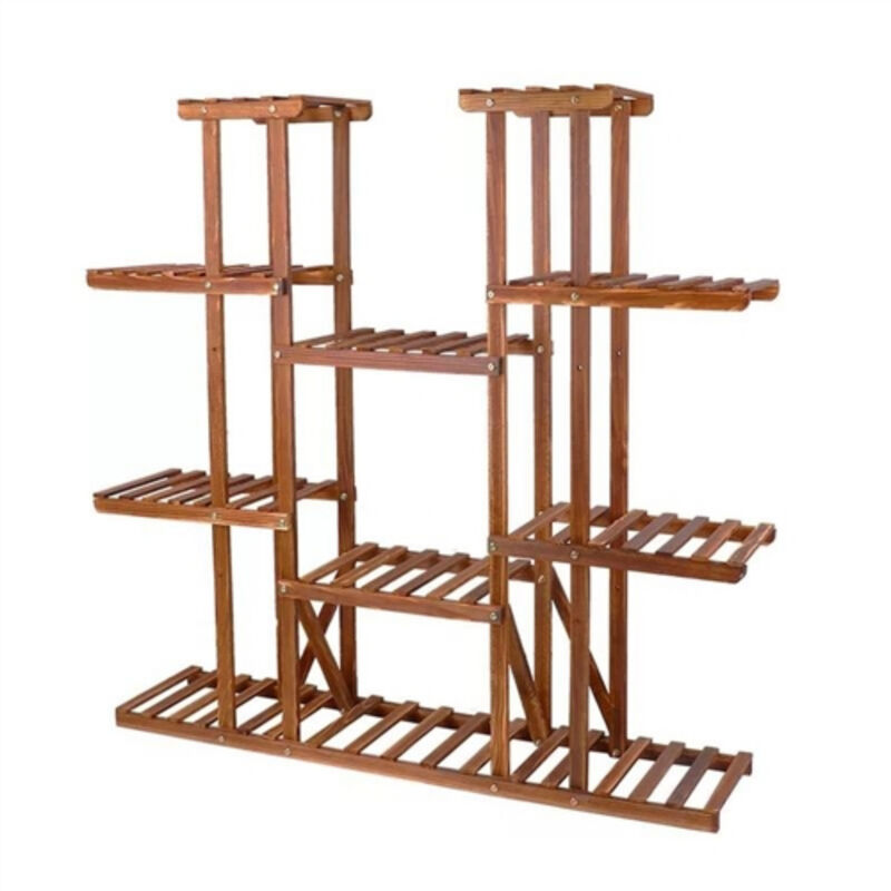 Indoor Outdoor 11-Tier Solid Wood Plant Stand – Multi-Shelf Rack for Home & Garden