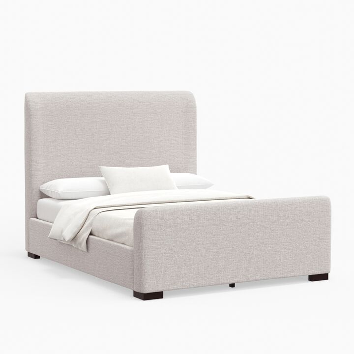 Deli King Size Bed, Gray Linen Upholstery, Modern Wingback Headboard - Benzara