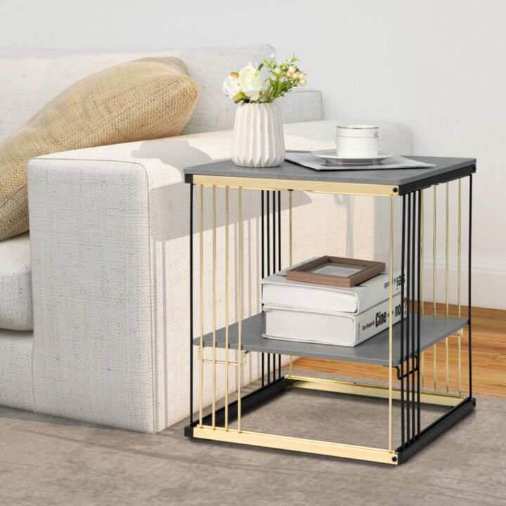 Hivvago 2-Tier Metal Square Side End Table with Removable Shelf-Gray