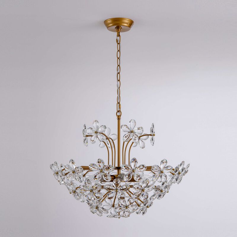 Rosa Modern 6-Light Daisy Glam Clear Crystals Large Size Chandelier - Medium‑gloss Brushed Brass Finish image number 5