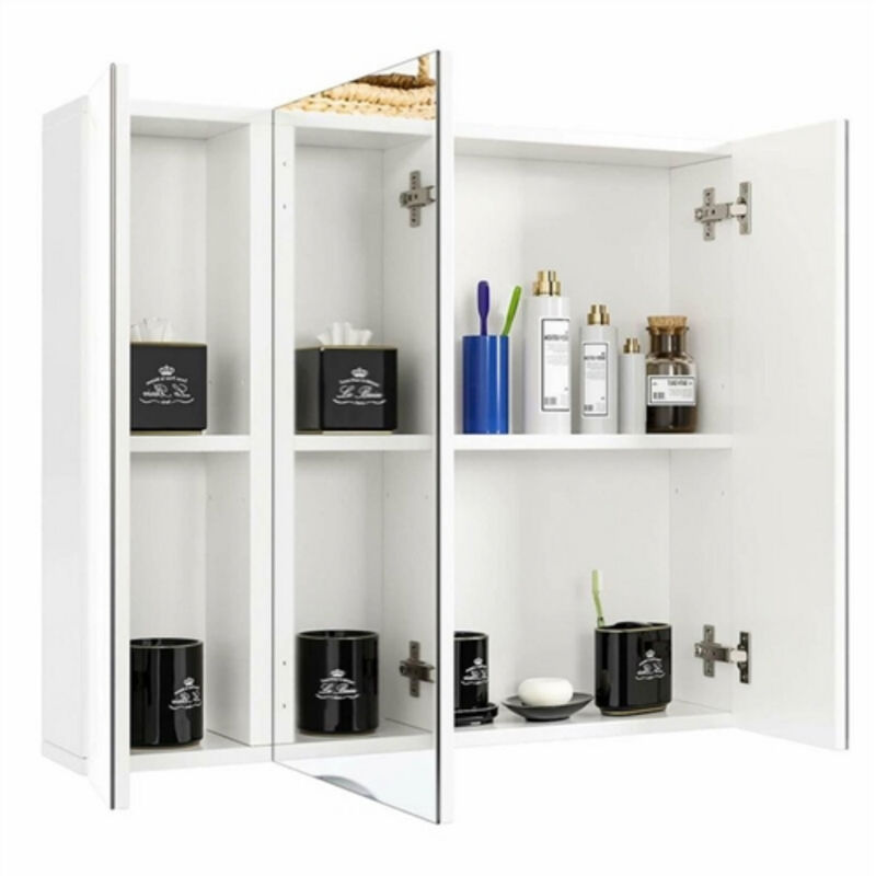 Wall Mounted Bathroom Mirror Cabinet – 3-Door Modern Medicine Storage Cupboard