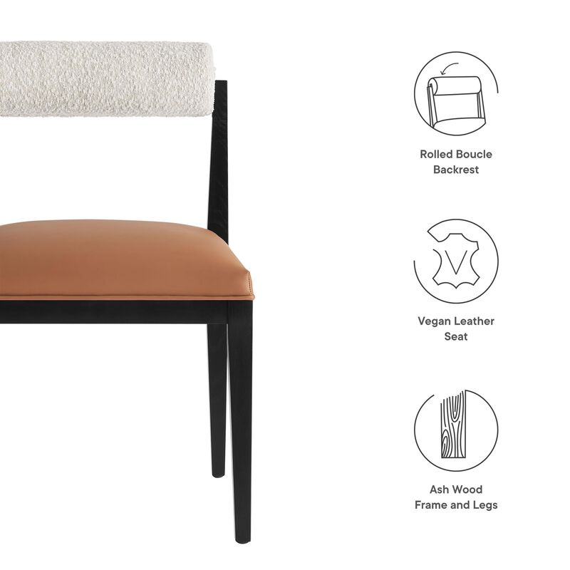 Modway Kai Upholstered Dining Chair with Wood Legs in Pearl Tan Black - Modern Dining Room Chair with Boucle Fabric Backrest and Faux Leather Seat - Wood Fabric Side Chair for Dining Room, Kitchen image number 3