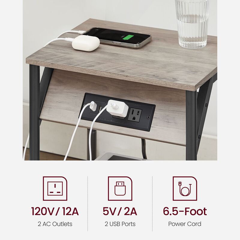 Side Table with Charging Station - Convenient End Table Featuring USB Ports and Outlets