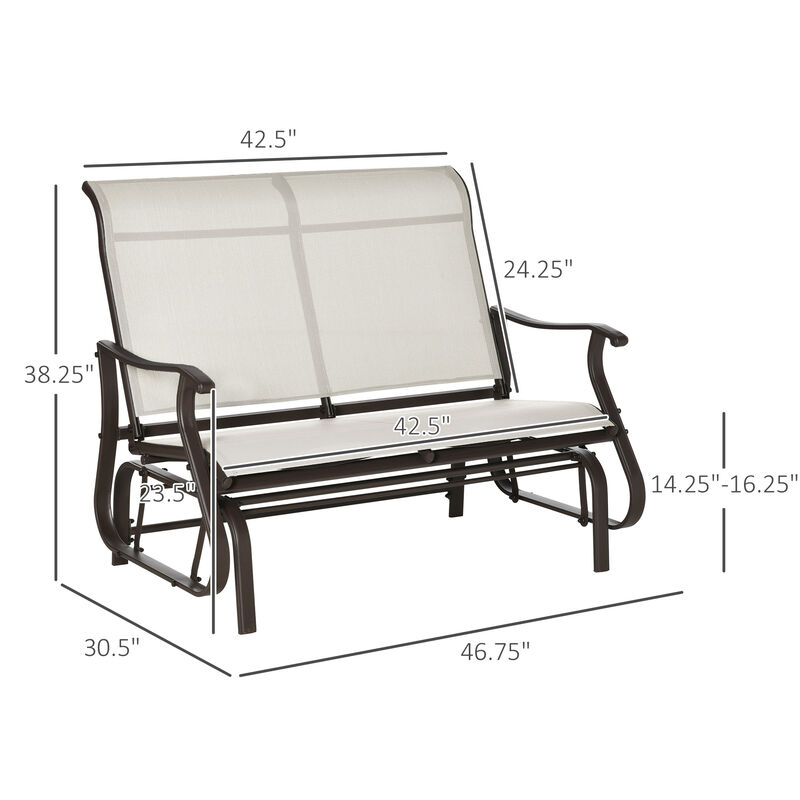 Outsunny 2-Person Outdoor Glider Bench，Patio Glider Loveseat Chair with Powder Coated Steel Frame，2 Seats Porch Rocking Glider for Backyard, Lawn, Garden and Porch, Cream White