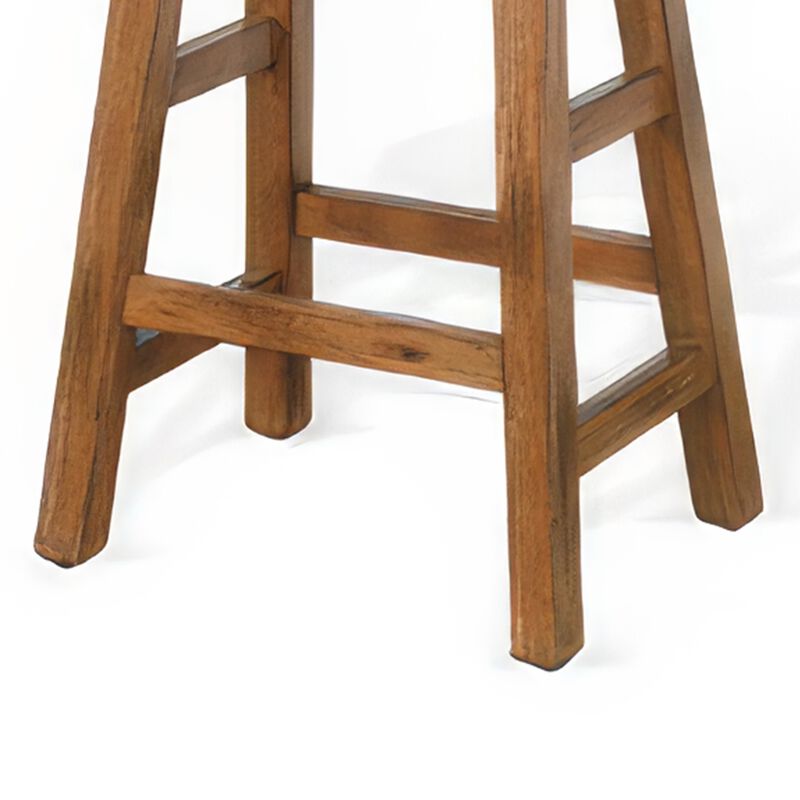 Marv Counter Height Stool Set of 2 | Saddle Seat with Ladder Style Base | Rustic Brown Mahogany Wood - Benzara