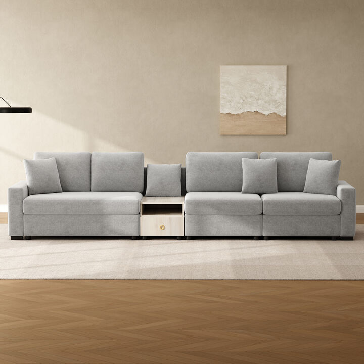 Merax Multi-functional Chenille Sofa with Storage Armrest & Center Console