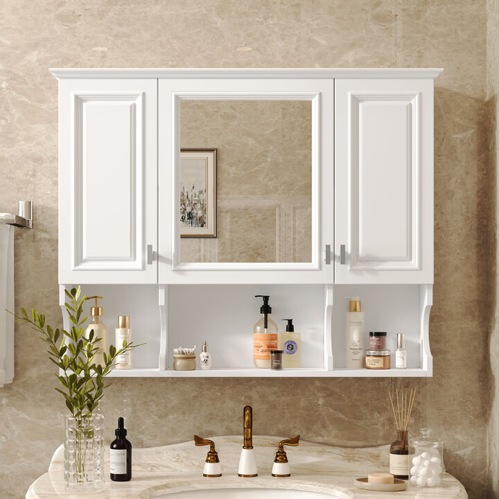 Merax Bathroom Mirror Cabinet with Adjustable Shelves, Concealed Storage & Open Shelves