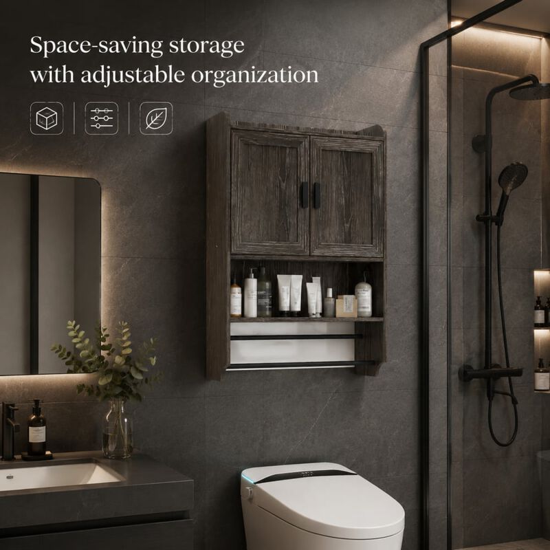 ELEMENT ACE Wall Mounted Bathroom Cabinet with Doors, Adjustable Shelf, Towel Bar, Paper Holder, Over Toilet Medicine Organizer image number 4