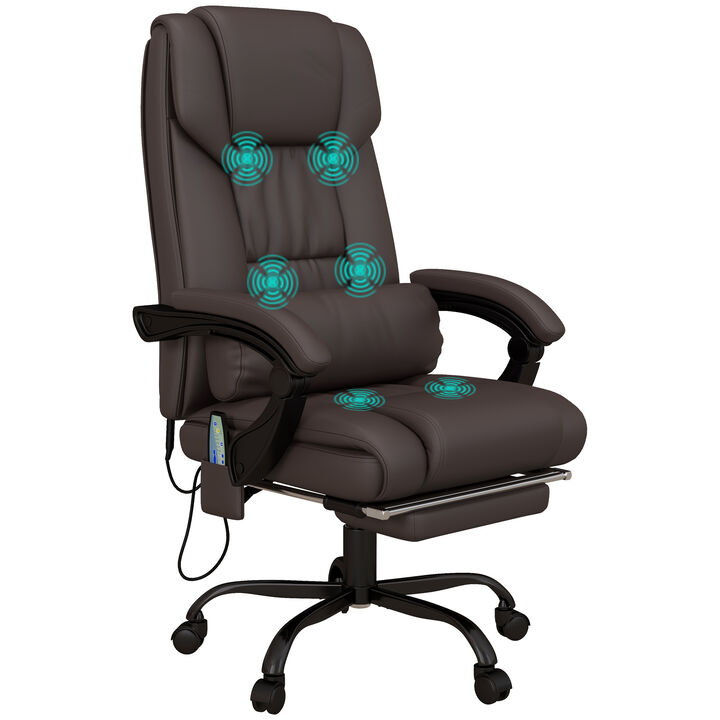 Vinsetto High Back Vibration Massage Office Chair with 6 Points, Height Adjustable Computer Desk Chair, Reclining Office Chair with Retractable Footrest and Remote, Brown