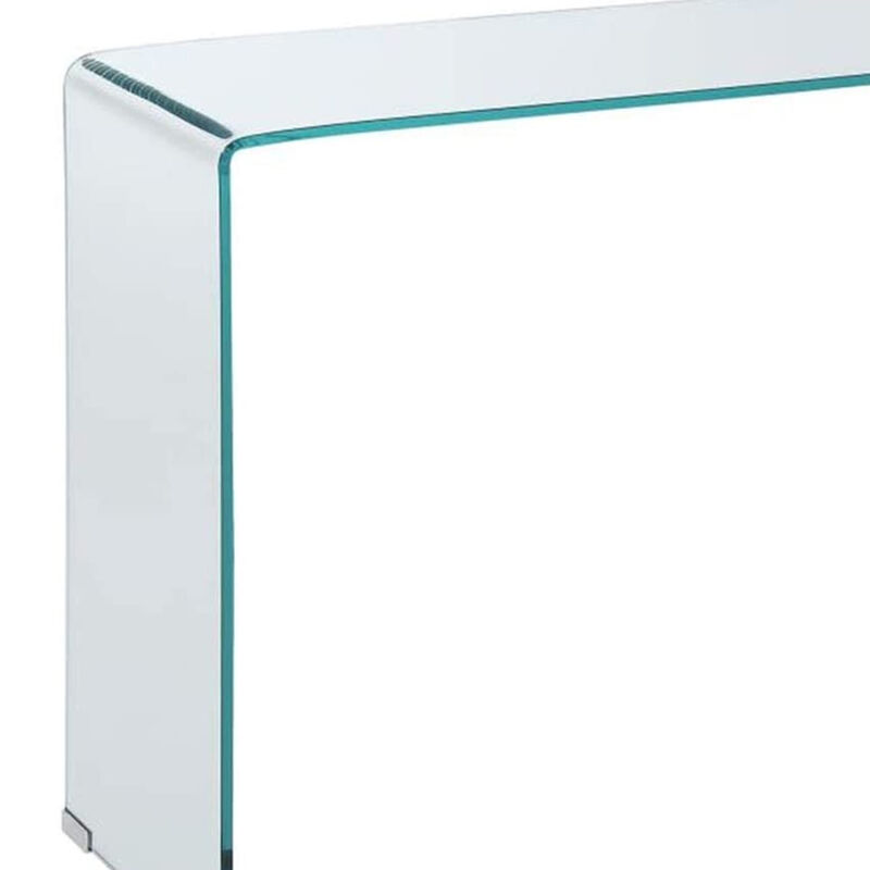 Contemporary Style Minimal Tempered Glass Sofa Table, Clear-Benzara