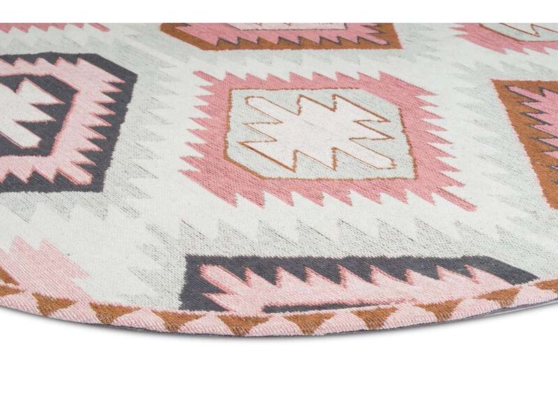 Suzie Pink and Green Pastel Tribal Print Round Rug