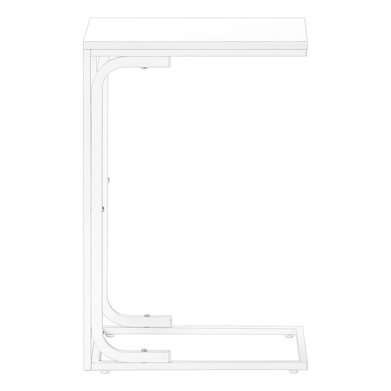 Monarch Specialties I 3478 Accent Table, C-shaped, End, Side, Snack, Living Room, Bedroom, Metal, Laminate, White, Contemporary, Modern